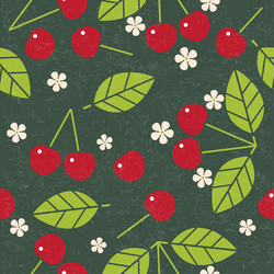 Cherry leaves flowers seamless pattern vector