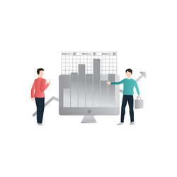 there are two boys discussing about bar graphs vector image