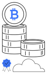 cryptocurrency stack with blockchain badge cloud vector image