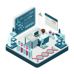 isometric scientist in biotechnology lab with dna vector image