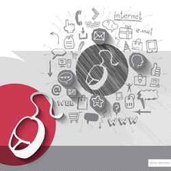 paper and hand drawn mouse emblem with icons vector image