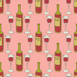wine glasses and bottles seamless pattern vector image