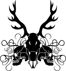 Deer Skull with Human Skull Vector Image