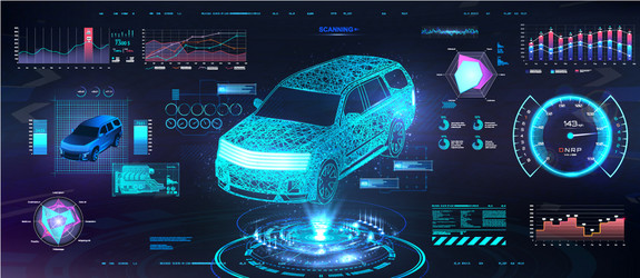 polygonal auto hologram with hud ui interface vector image