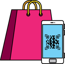 qr code inside smartphone and bag design vector image