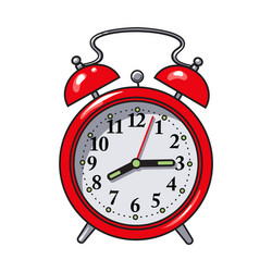 Retro style red analog alarm clock sketch vector