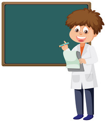 scientist boy with chalkboard template vector