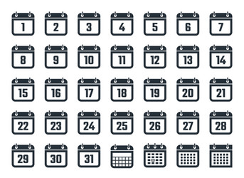 set of calendar icons with dates from 1 to 31 vector image