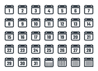 set of calendar icons with dates from 1 to 31 vector