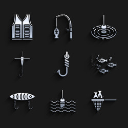 Fishing Tackle Set with Net and Hook vector image