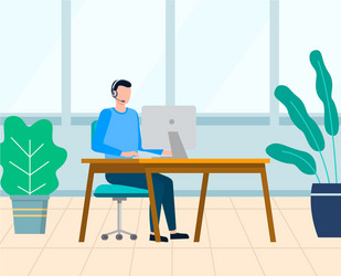 man working project in office worker with laptop vector image