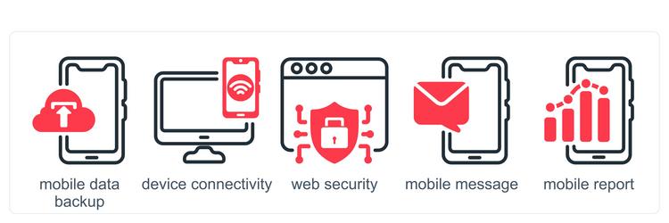 a set of 5 business icons as mobile data backup vector image