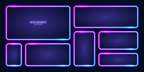 glowing neon banners illuminated colorful square vector image