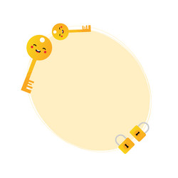 golden key characters and locks oval frame vector image