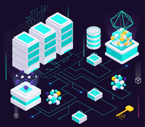 isometric data blocks flowchart vector