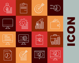 set line computer monitor with graph chart vector image