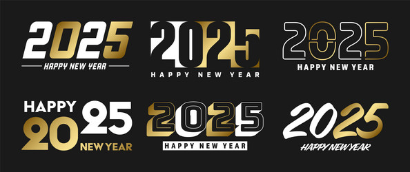 set of 2025 happy new year greeting text designs vector image