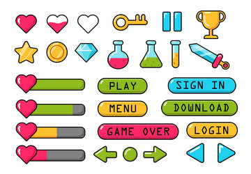 mobile game buttons set vector