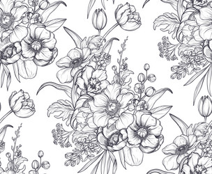 seamless pattern with bouquets of spring vector image
