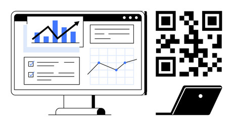digital data analysis with qr code and laptop vector image