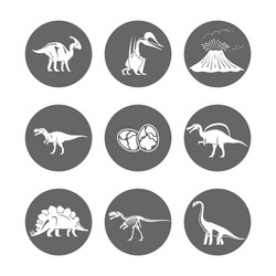 Dinosaur icons egg and volcano vector