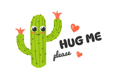 funny cactus hug cartoon comic mexican succulent vector