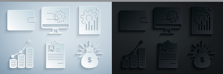 set clipboard with resume document graph chart vector image