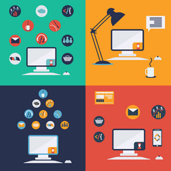 set of computer technology icons in flat design vector image