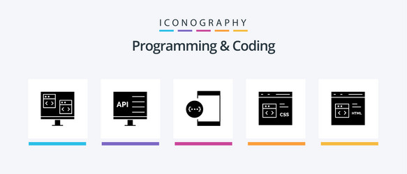 programming and coding glyph 5 icon pack vector image