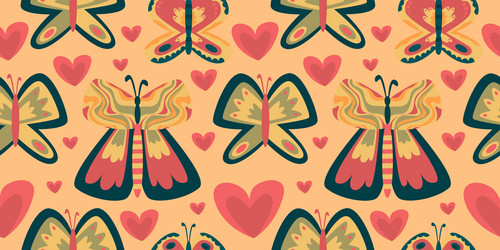 Retro butterfly groovy seamless pattern boho vector