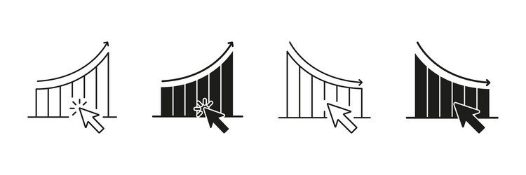 graph with arrow and cursor line solid icon vector image
