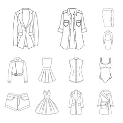 women clothing outline icons in set collection vector