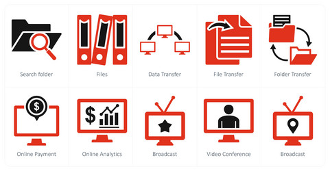 a set of 10 mix icons as search folder files data vector image