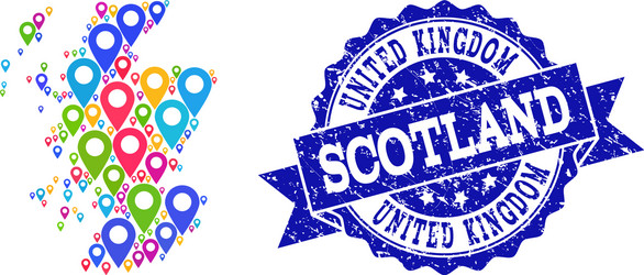 mosaic map of scotland with pointers vector image