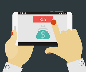 hand pressing buy button on mobile device vector image