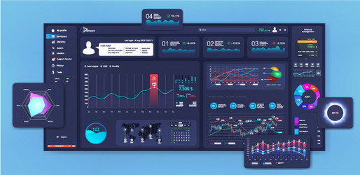 Dark dashboard ui ux kit graphic mockup Royalty Free Vector