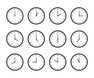 set of clock icon for every hour or 12-hour vector image
