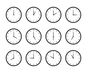 Set of clock icon for every hour or 12-hour vector