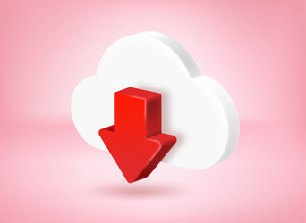 white cloud with red arrow downloading data vector