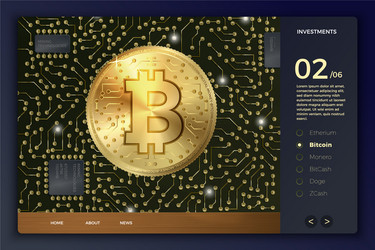 3d bitcoin coin and circuits site template vector