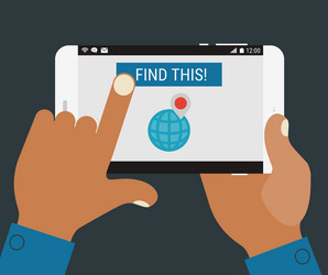 hand pressing find a place button on mobile device vector image