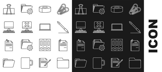 set line document folder file and paper vector image