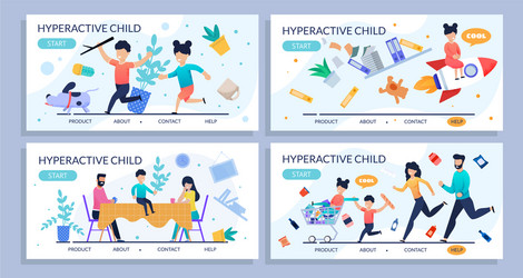 Hyperactive child flat design set for landing page vector