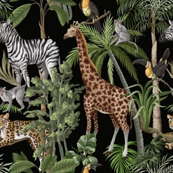 seamless pattern with jungle animals and trees vector image