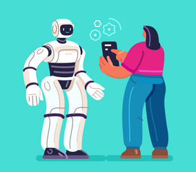 robot assistant and human robotics engineering vector image