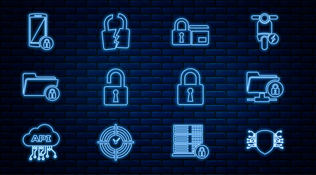 set line cyber security ftp folder and lock vector image