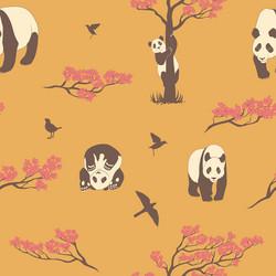 seamless pattern of sakura tree and panda vector