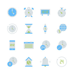 time and clock in flat icon set design vector image