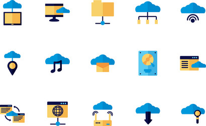bundle cloud computing flat style icons vector image