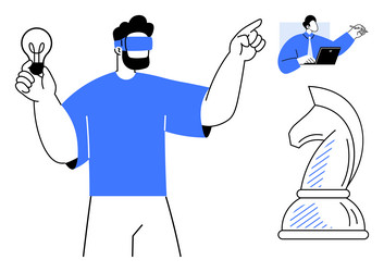man in vr headset strategizing with lightbulb vector image